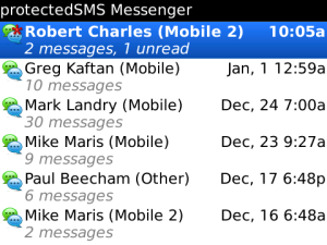 ProtectedSMS for blackberry app Screenshot