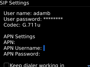 VoIP SIP client dialer for blackberry app Screenshot