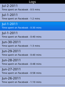 Track Spending time for blackberry app Screenshot