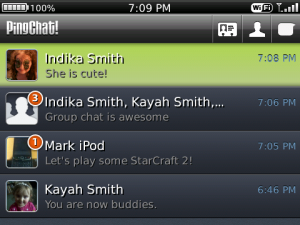 PingChat for blackberry app Screenshot