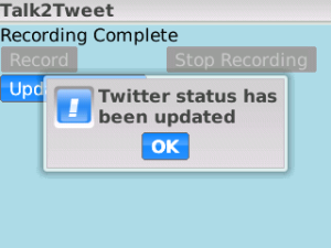 Talk2Tweet for blackberry app Screenshot