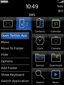 Menu Twitter for blackberry app Screenshot