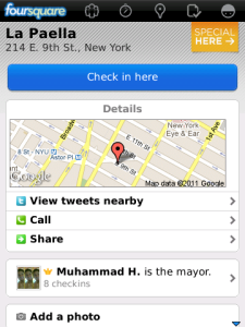 foursquare for blackberry app Screenshot
