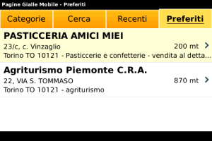 PagineGialle Mobile for blackberry app Screenshot
