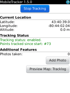MobileTracker for blackberry app Screenshot