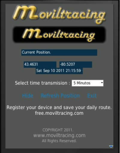 Moviltracing GPS for blackberry app Screenshot