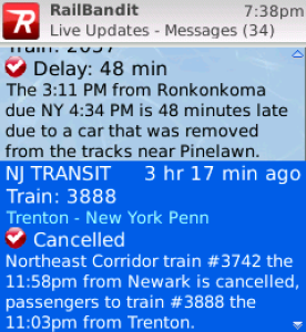 RailBandit for blackberry app Screenshot