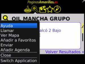 PaginasAmarillas for blackberry app Screenshot