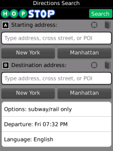 HopStop for blackberry app Screenshot