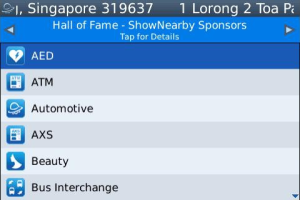 ShowNearby for blackberry app Screenshot