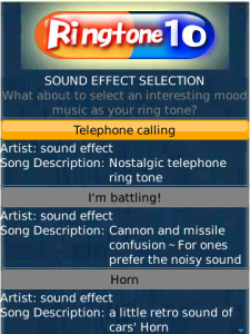 Ringtone10SOUND EFFECT SELECTION for blackberry