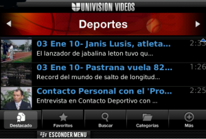 Univision Videos for blackberry Screenshot