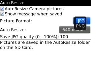 AutoResize - Automatically resize picture taking with Camera app for blackberry Screenshot