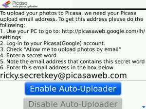 Auto Photo Uploader for Picasa for blackberry Screenshot
