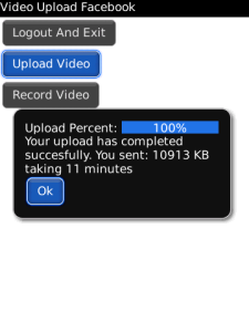 Video Upload For Facebook for blackberry Screenshot