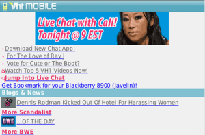 VH1 Mobile Web Site for blackberry Screenshot