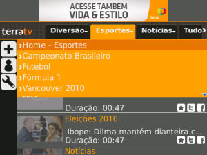 Terra TV for blackberry Screenshot